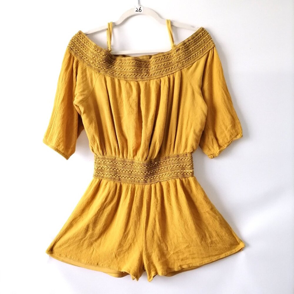 Purple Snow Womens Yellow Raglan Sleeve Off The Shoulder Romper Size XL